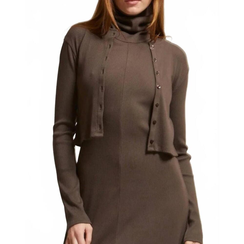 NEW ASHER kennedy crewneck cardigan in chocolate